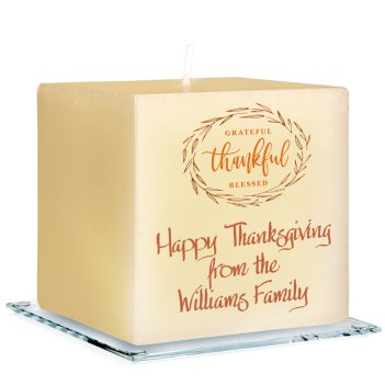 Thankful Thanksgiving Personalized Candle - Printed Raised Ink