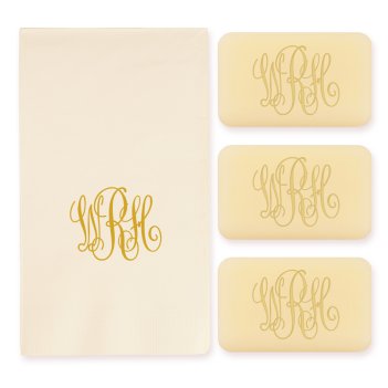 Classic Monogram Personalized Triple Milled French Soap Set of 3 Plus Guest Towe